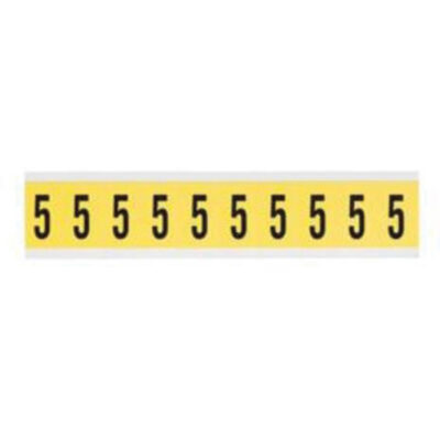 Étiquettes de lettres et chiffres individuels repositionnables, 5, 1" h, Noir sur jaune