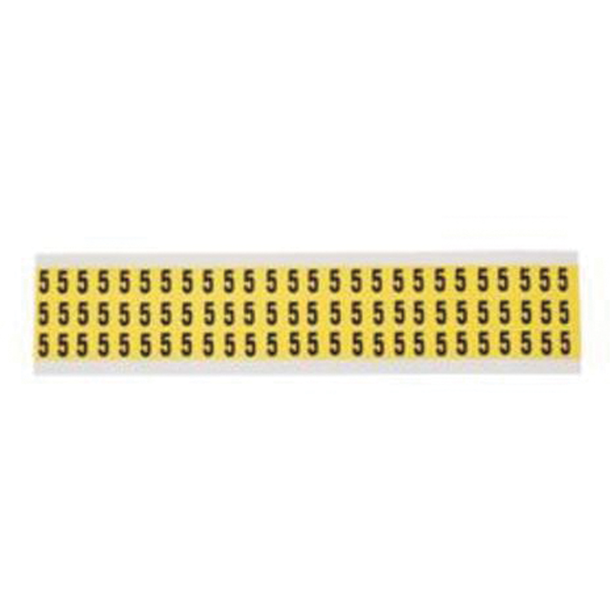 Étiquettes de lettres et chiffres individuels repositionnables, 5, 3/8" h, Noir sur jaune