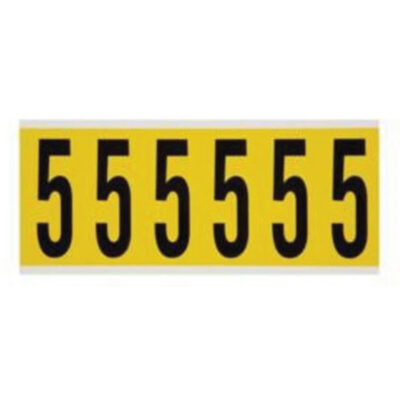 Étiquettes de lettres et chiffres individuels repositionnables, 5, 3" h, Noir sur jaune