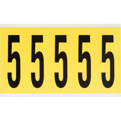 Étiquettes de lettres et chiffres individuels repositionnables, 5, 4" h, Noir sur jaune