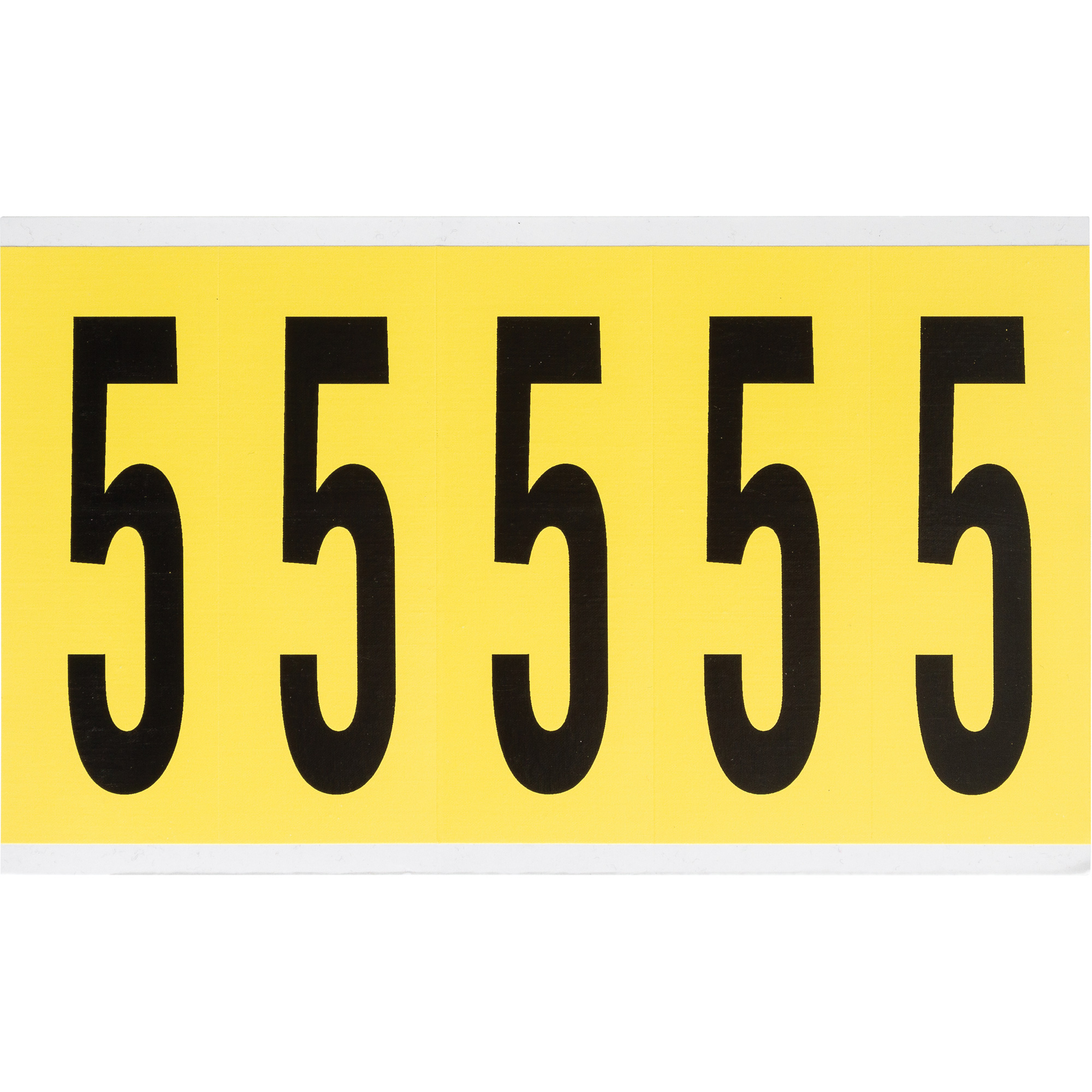 Étiquettes de lettres et chiffres individuels repositionnables, 5, 4" h, Noir sur jaune