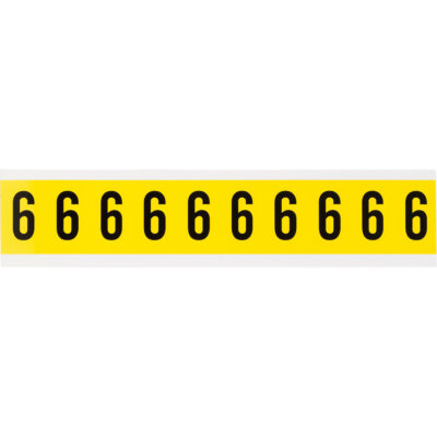 Étiquettes de lettres et chiffres individuels repositionnables, 6, 1" h, Noir sur jaune