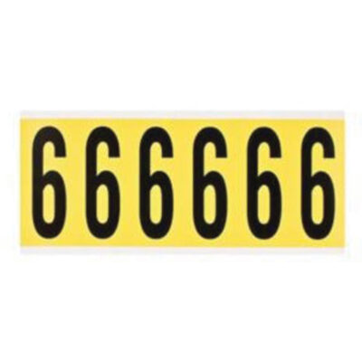Étiquettes de lettres et chiffres individuels repositionnables, 6, 3" h, Noir sur jaune