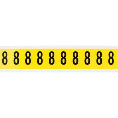 Étiquettes de lettres et chiffres individuels repositionnables, 8, 1" h, Noir sur jaune