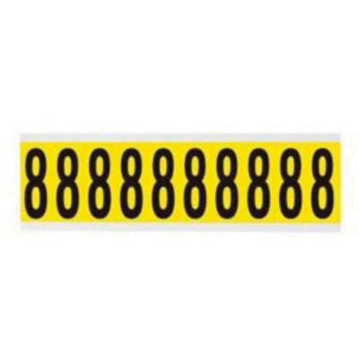 Étiquettes de lettres et chiffres individuels repositionnables, 8, 2" h, Noir sur jaune