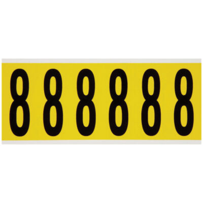 Étiquettes de lettres et chiffres individuels repositionnables, 8, 3" h, Noir sur jaune