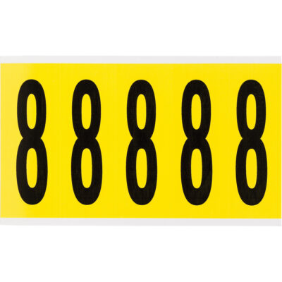 Étiquettes de lettres et chiffres individuels repositionnables, 8, 4" h, Noir sur jaune