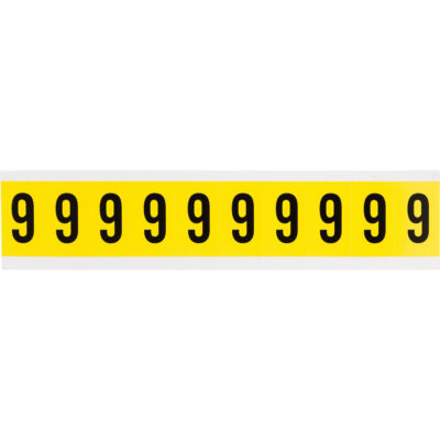 Étiquettes de lettres et chiffres individuels repositionnables, 9, 1" h, Noir sur jaune