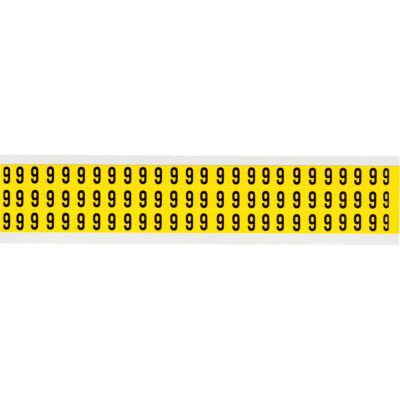 Étiquettes de lettres et chiffres individuels repositionnables, 9, 3/8" h, Noir sur jaune