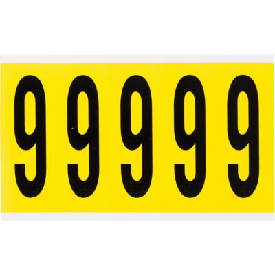 Étiquettes de lettres et chiffres individuels repositionnables, 9, 4" h, Noir sur jaune