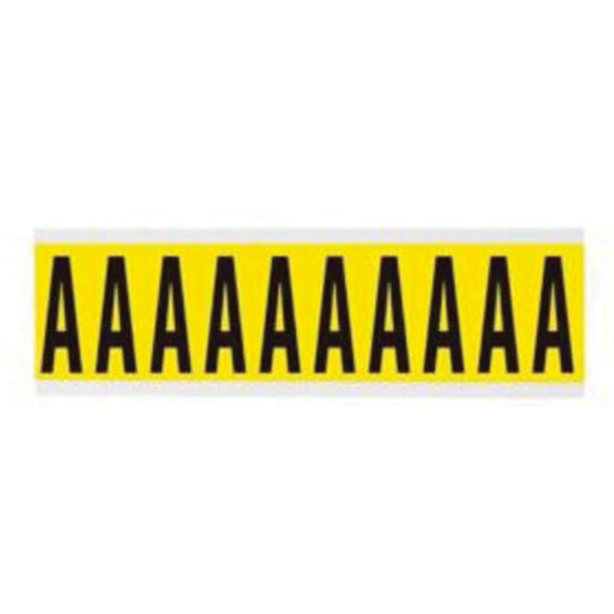 Étiquettes de lettres et chiffres individuels repositionnables, A, 2" h, Noir sur jaune