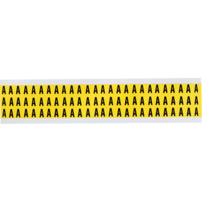 Étiquettes de lettres et chiffres individuels repositionnables, A, 3/8" h, Noir sur jaune
