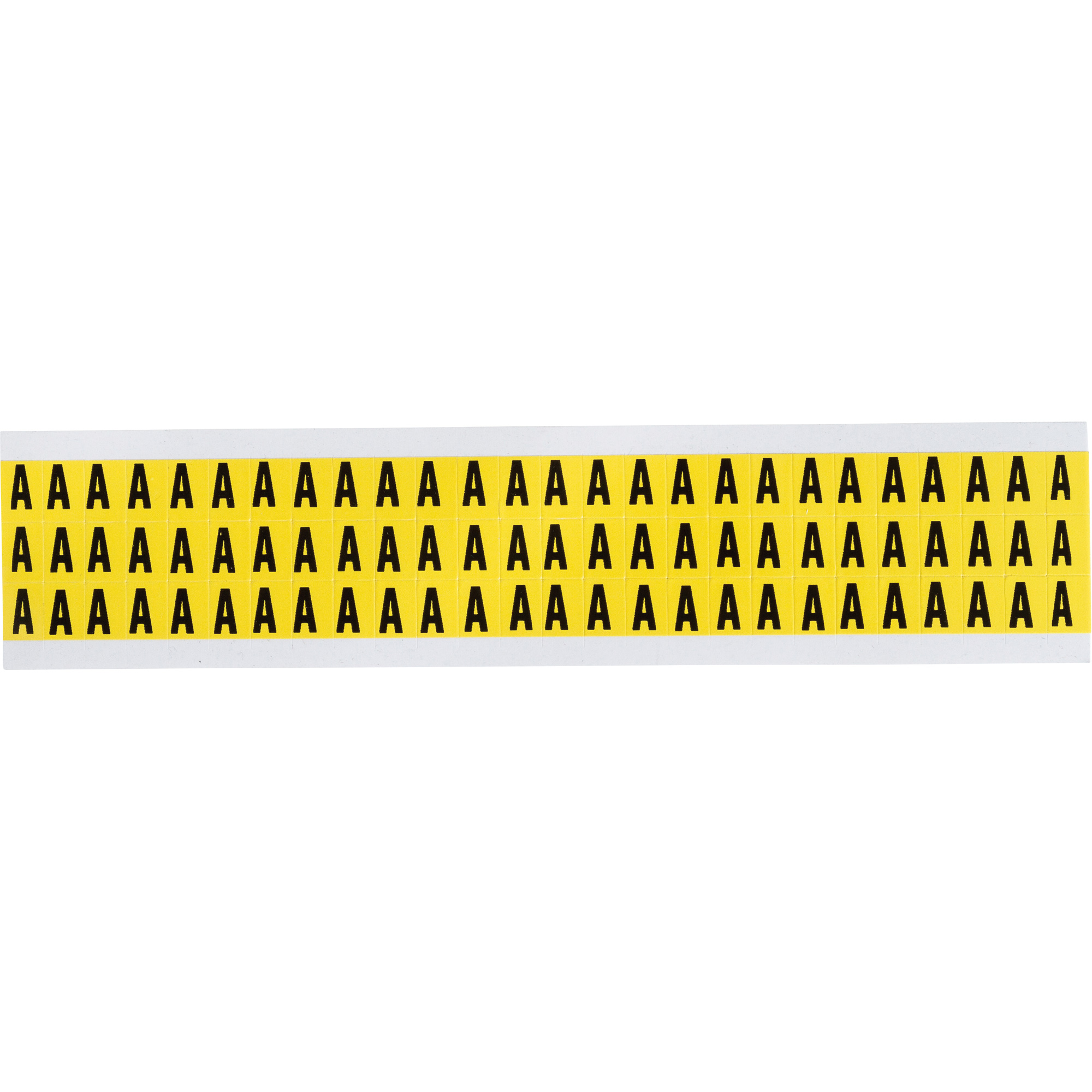 Étiquettes de lettres et chiffres individuels repositionnables, A, 3/8" h, Noir sur jaune