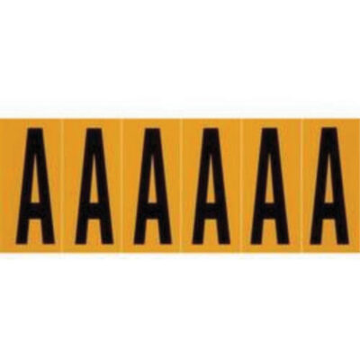 Étiquettes de lettres et chiffres individuels repositionnables, A, 3" h, Noir sur jaune