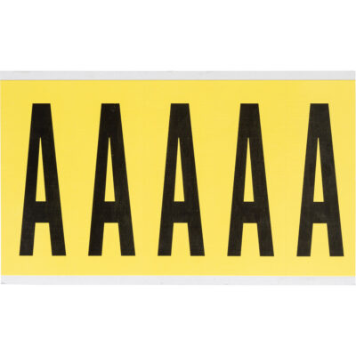 Étiquettes de lettres et chiffres individuels repositionnables, A, 4" h, Noir sur jaune
