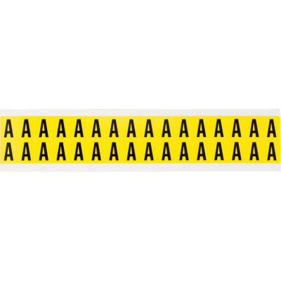 Étiquettes de lettres et chiffres individuels repositionnables, A, 5/8" h, Noir sur jaune
