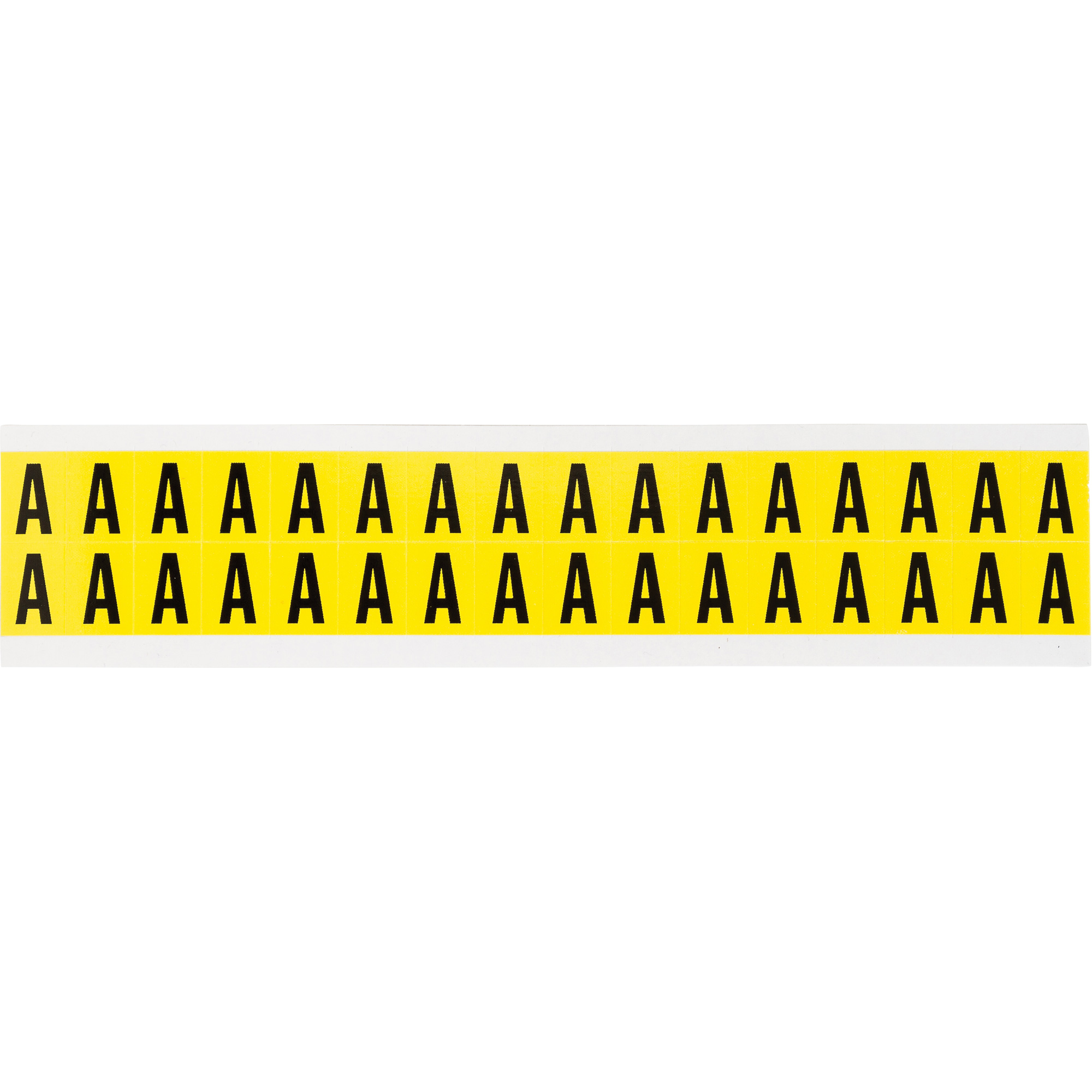 Étiquettes de lettres et chiffres individuels repositionnables, A, 5/8" h, Noir sur jaune