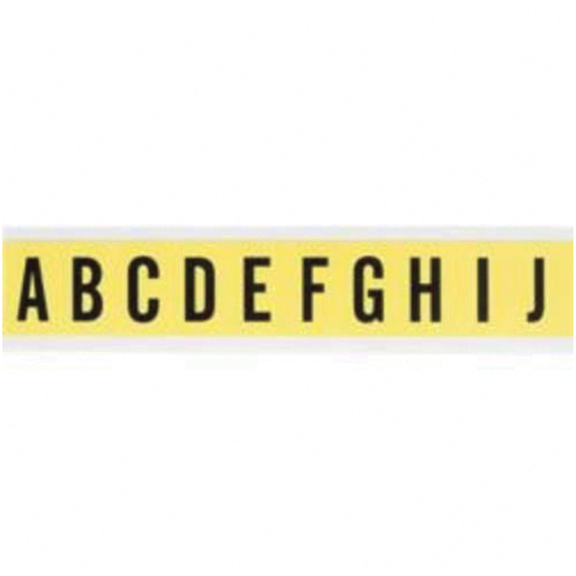 Étiquettes de lettres et chiffres individuels repositionnables, A/B/C/D/E/F/G/H/I/J, 1" h, Noir sur jaune