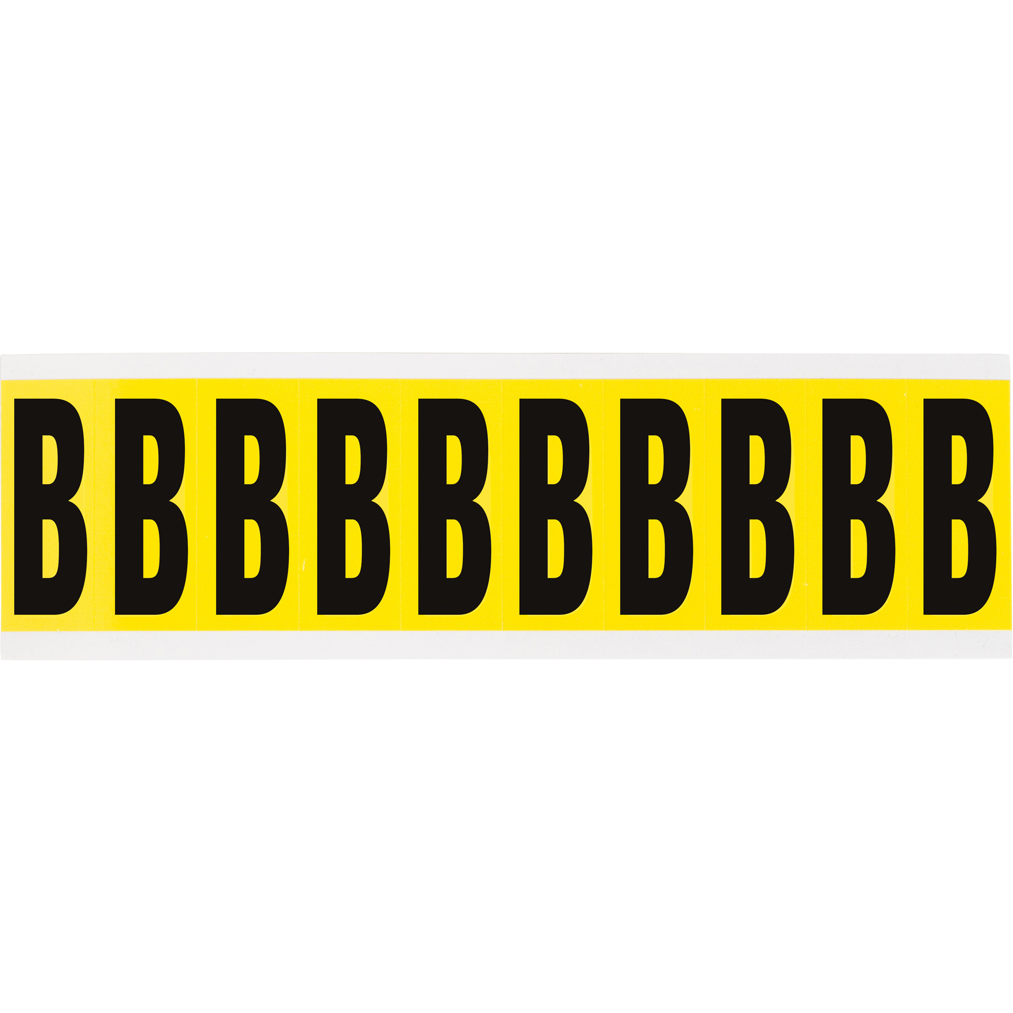 Étiquettes de lettres et chiffres individuels repositionnables, B, 2" h, Noir sur jaune