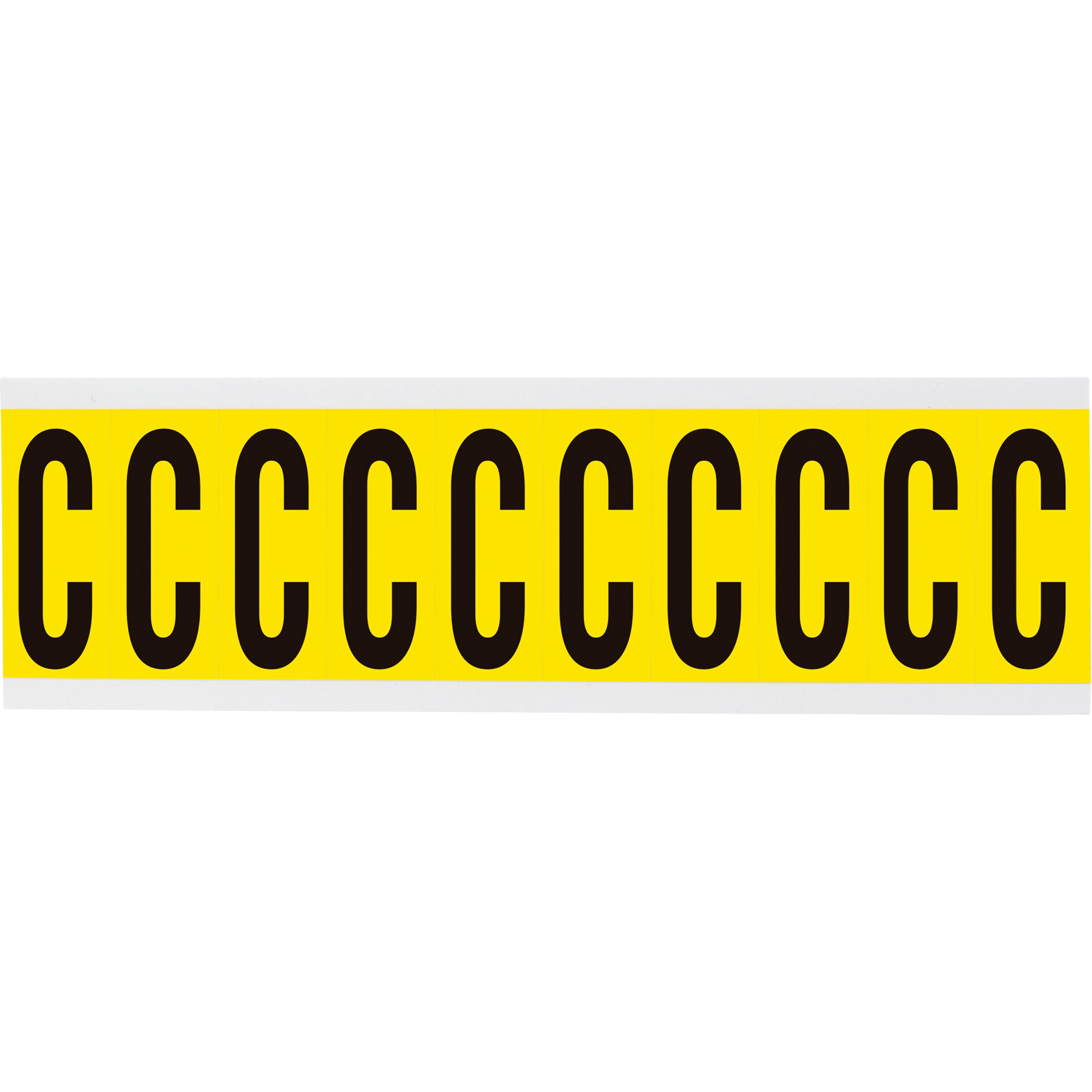 Étiquettes de lettres et chiffres individuels repositionnables, C, 2" h, Noir sur jaune