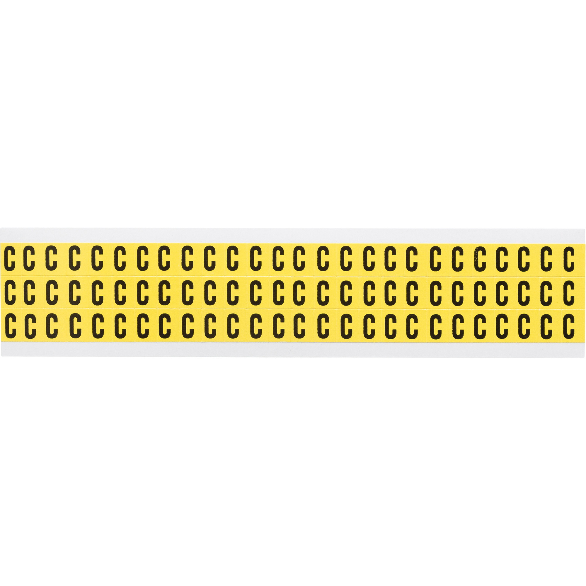 Étiquettes de lettres et chiffres individuels repositionnables, C, 3/8" h, Noir sur jaune