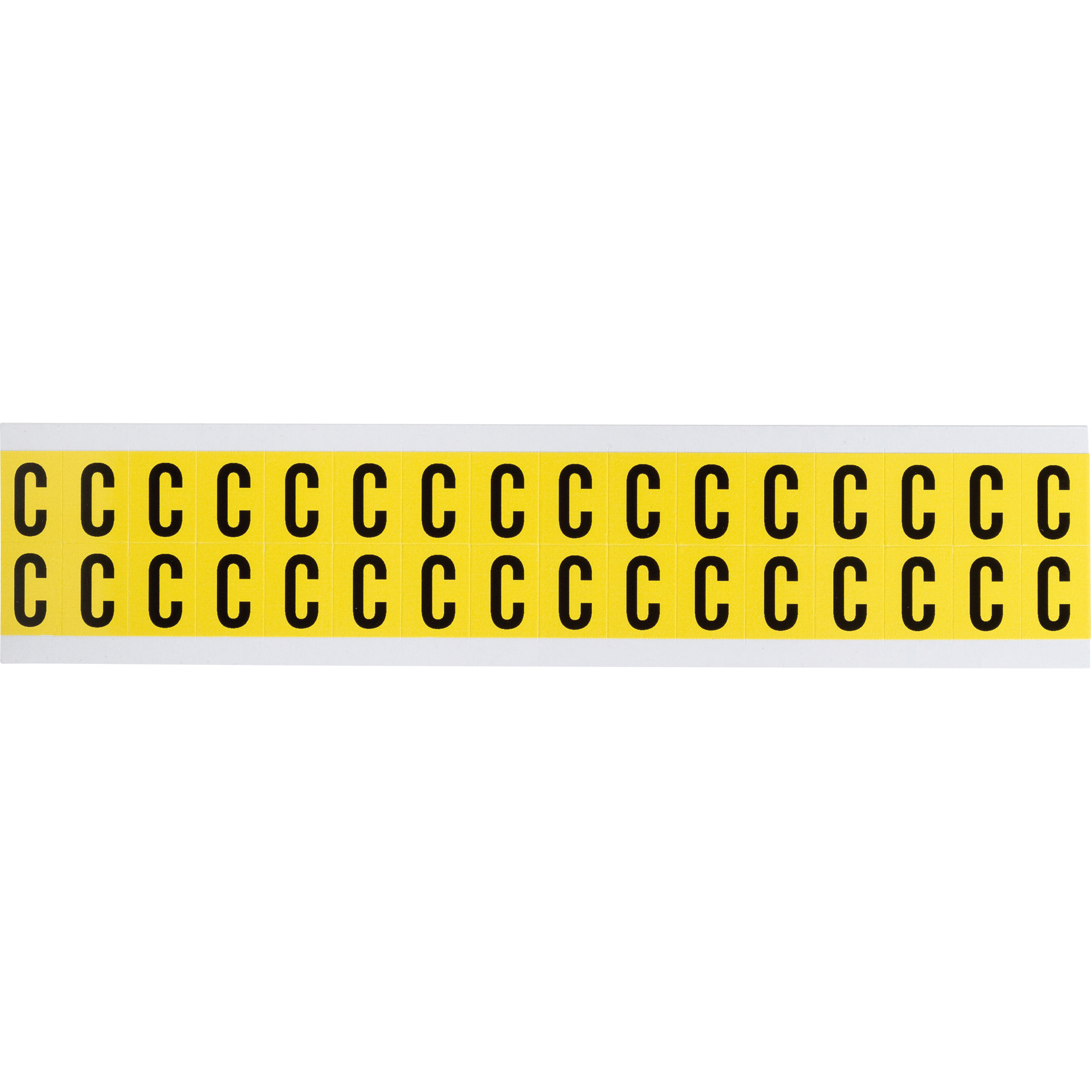 Étiquettes de lettres et chiffres individuels repositionnables, C, 5/8" h, Noir sur jaune