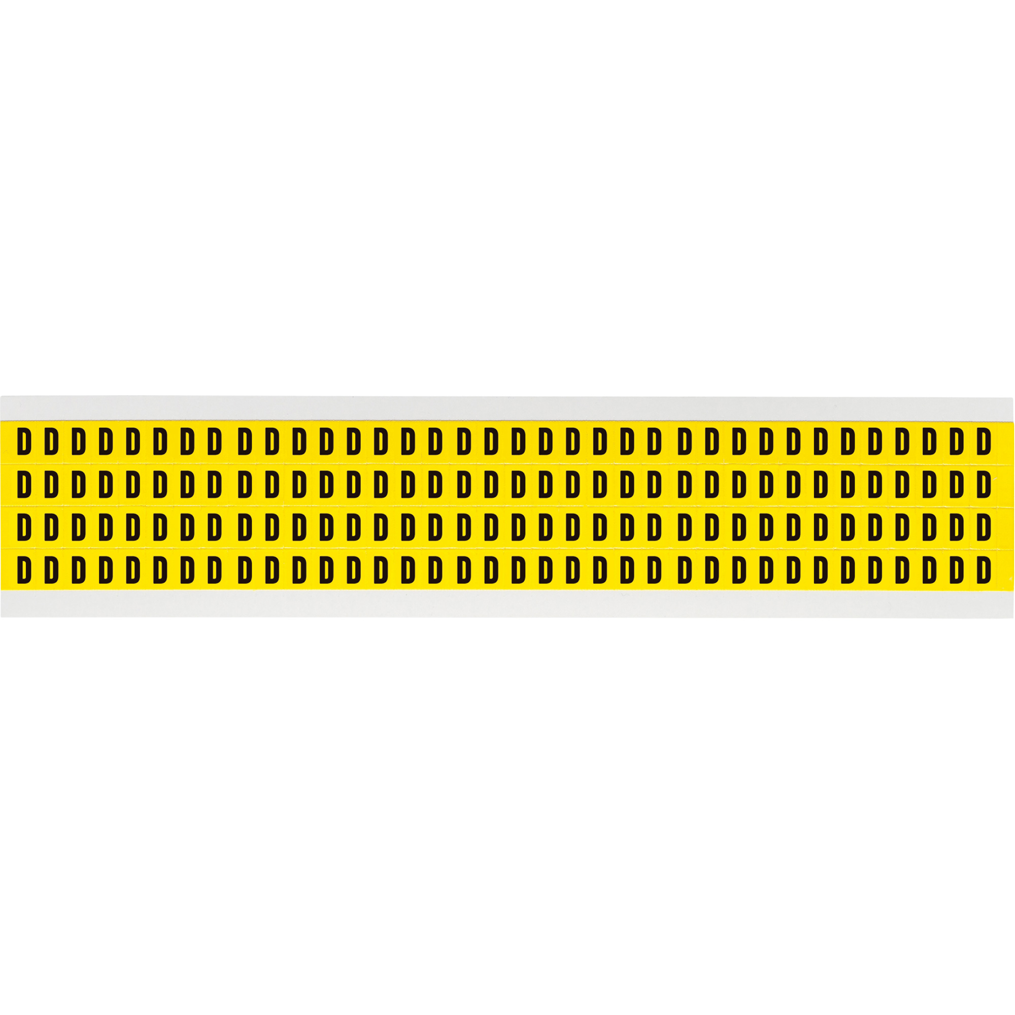 Étiquettes de lettres et chiffres individuels repositionnables, D, 1/4" h, Noir sur jaune