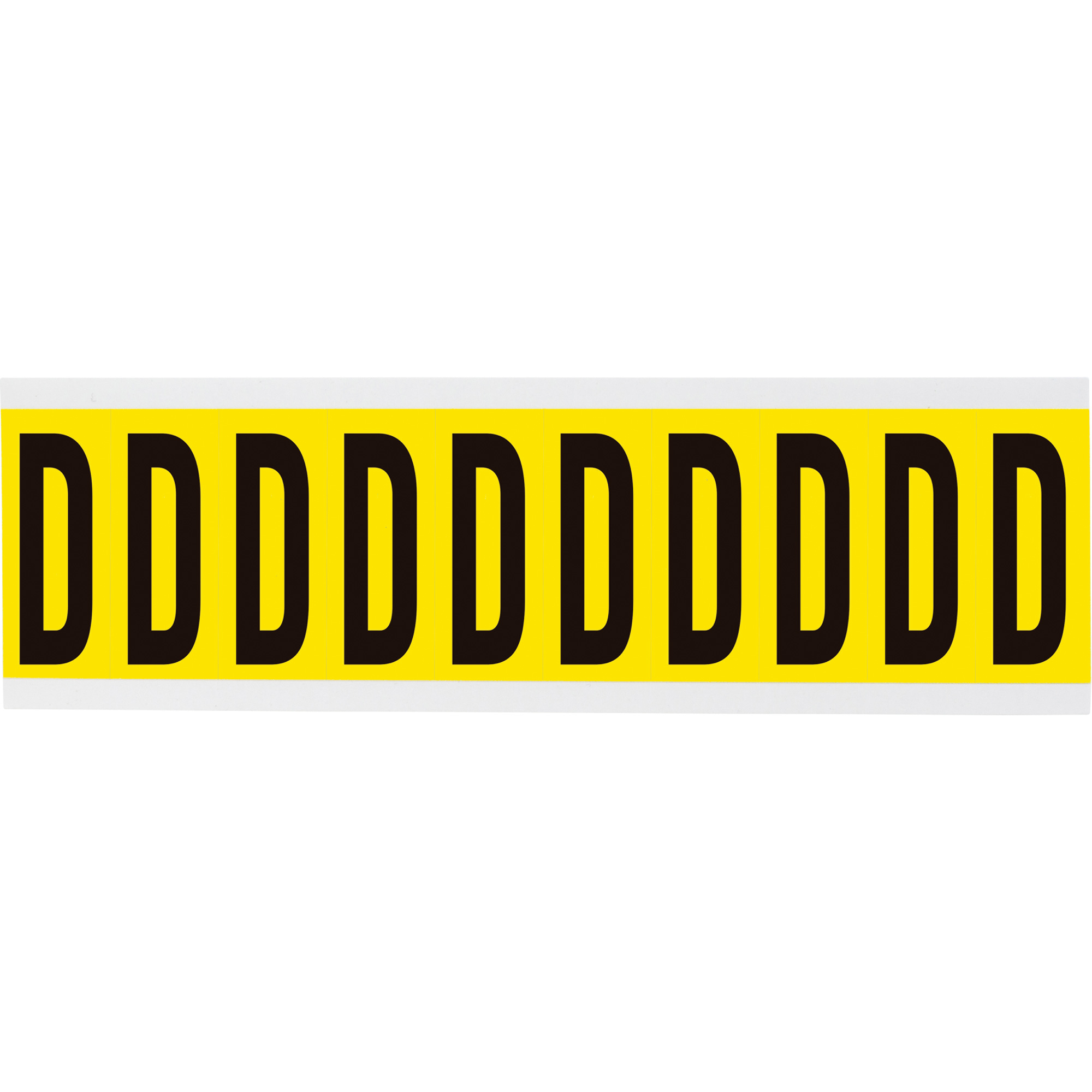 Étiquettes de lettres et chiffres individuels repositionnables, D, 2" h, Noir sur jaune