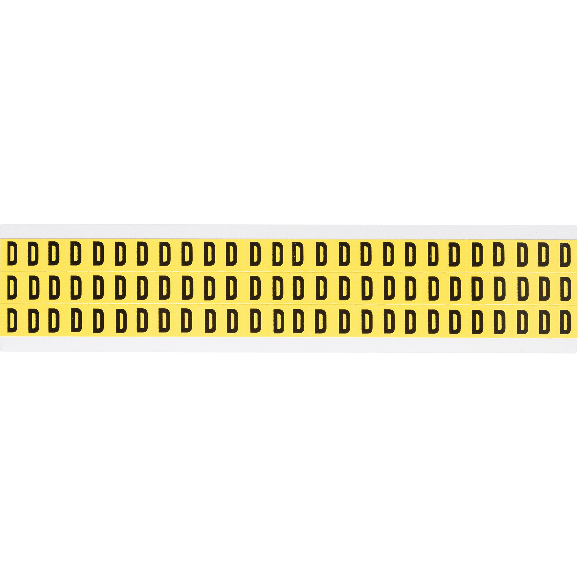 Étiquettes de lettres et chiffres individuels repositionnables, D, 3/8" h, Noir sur jaune