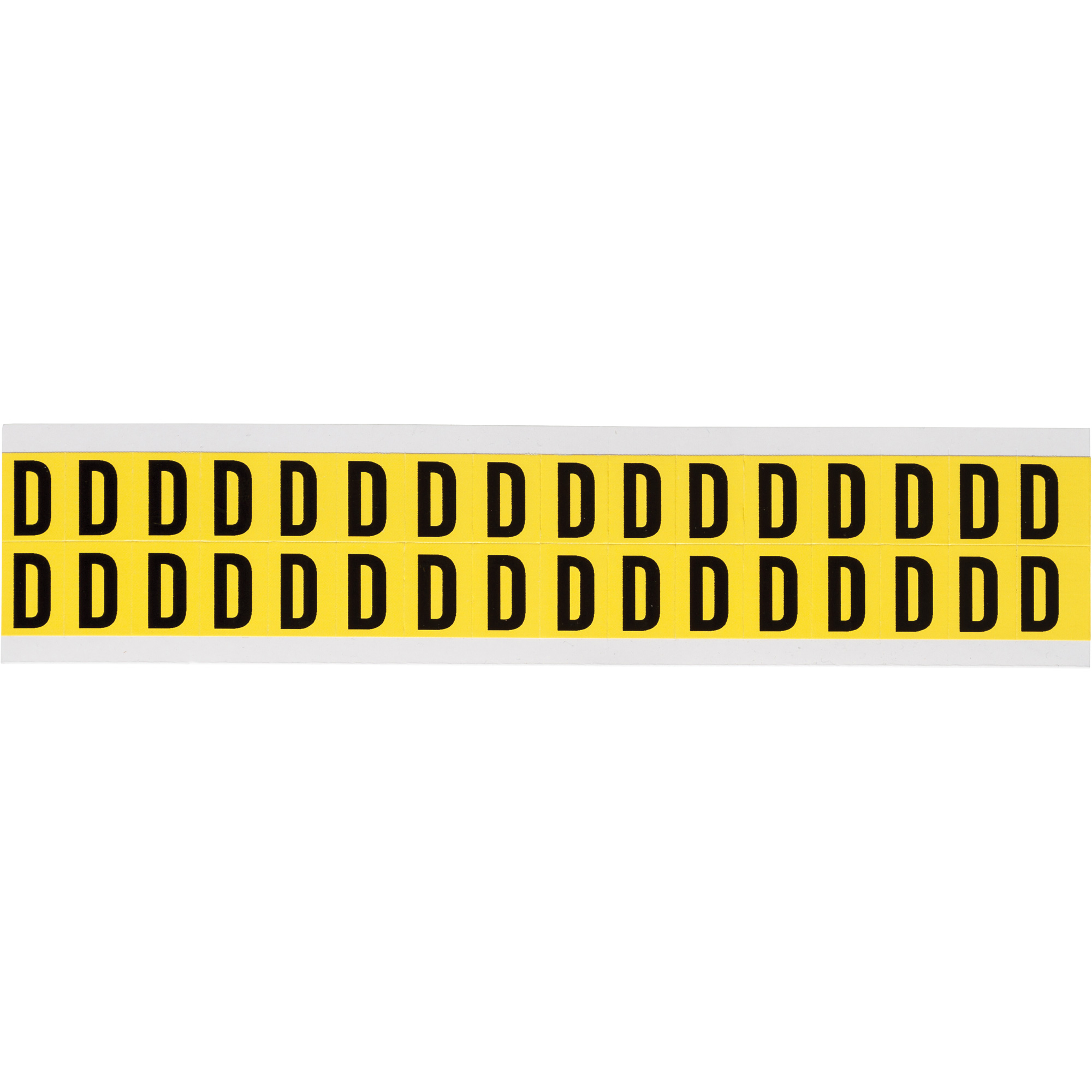 Étiquettes de lettres et chiffres individuels repositionnables, D, 5/8" h, Noir sur jaune
