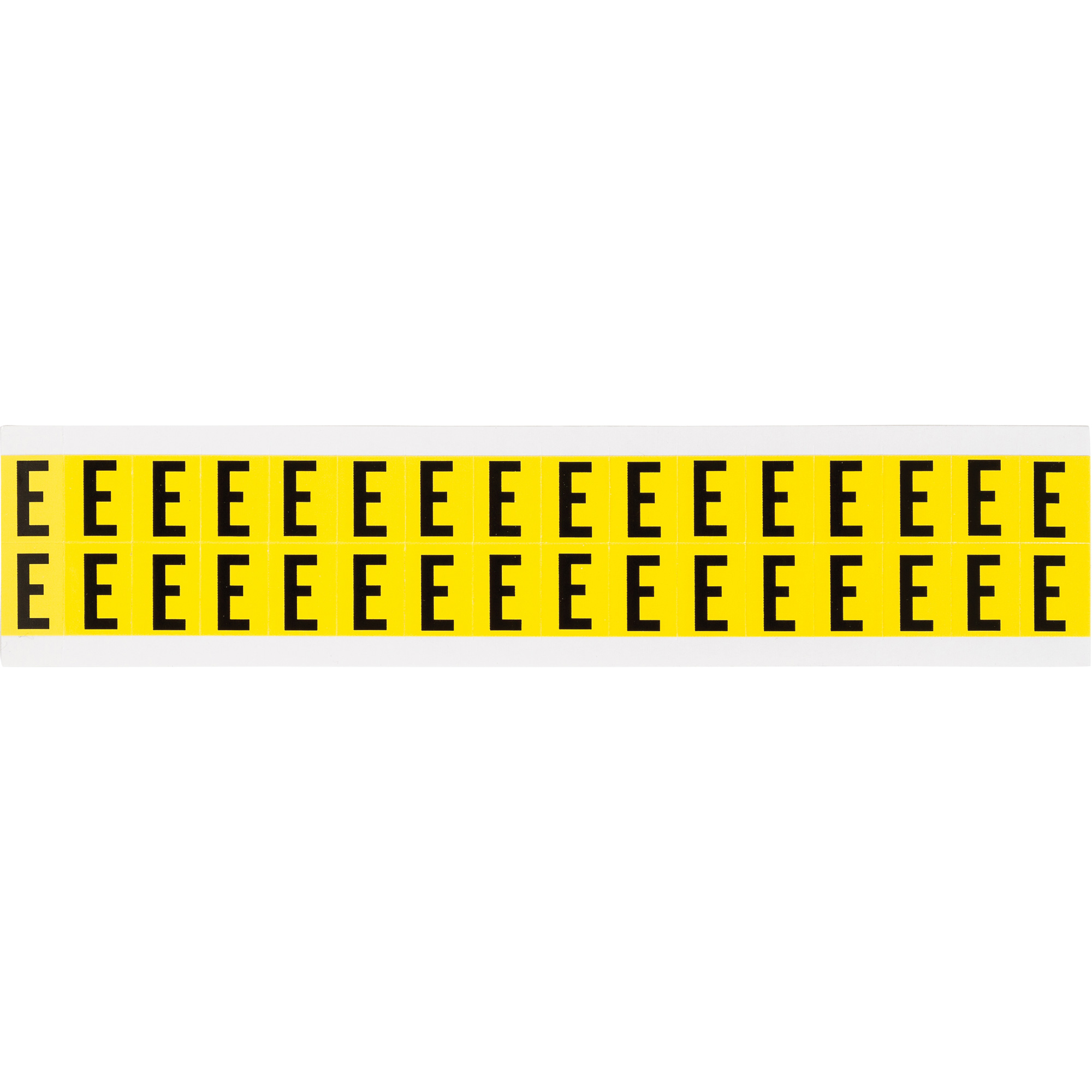 Étiquettes de lettres et chiffres individuels repositionnables, E, 5/8" h, Noir sur jaune