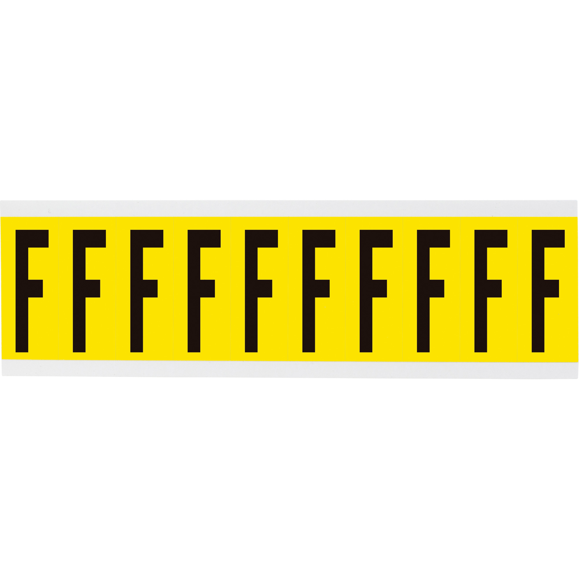 Étiquettes de lettres et chiffres individuels repositionnables, F, 2" h, Noir sur jaune