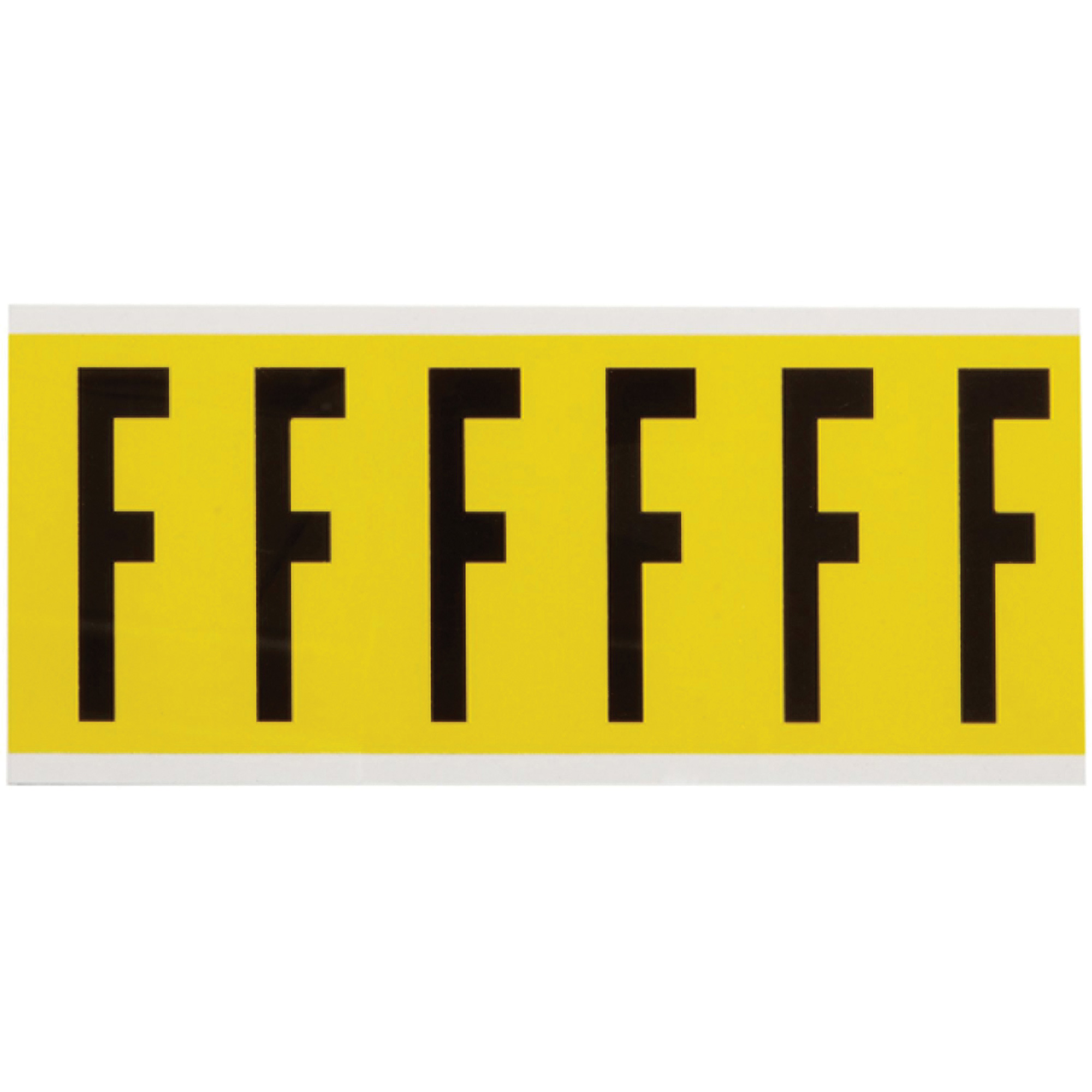 Étiquettes de lettres et chiffres individuels repositionnables, F, 3" h, Noir sur jaune