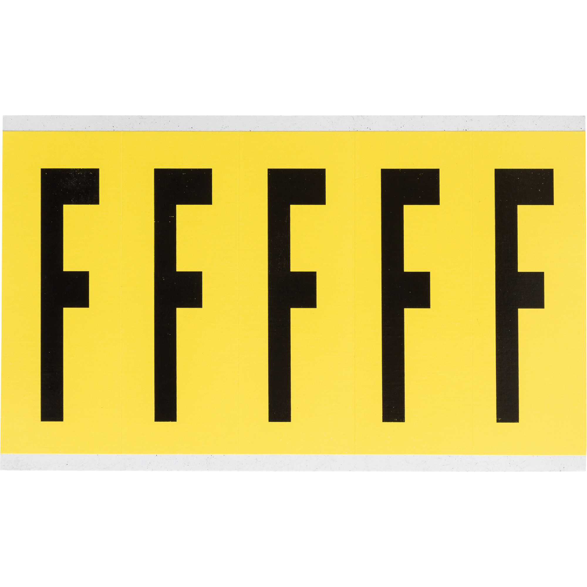 Étiquettes de lettres et chiffres individuels repositionnables, F, 4" h, Noir sur jaune