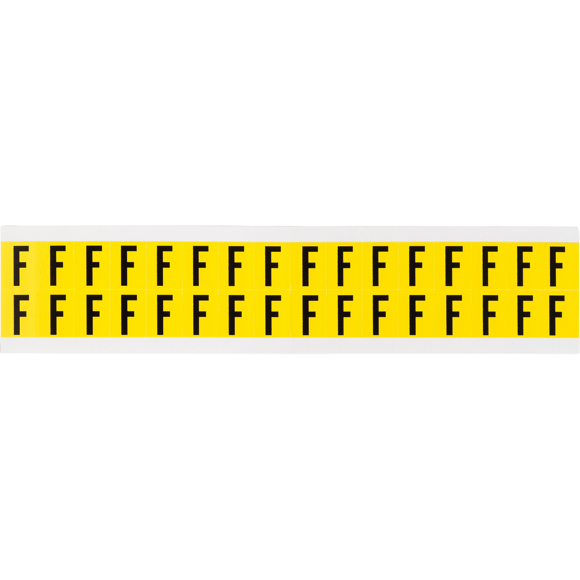 Étiquettes de lettres et chiffres individuels repositionnables, F, 5/8" h, Noir sur jaune