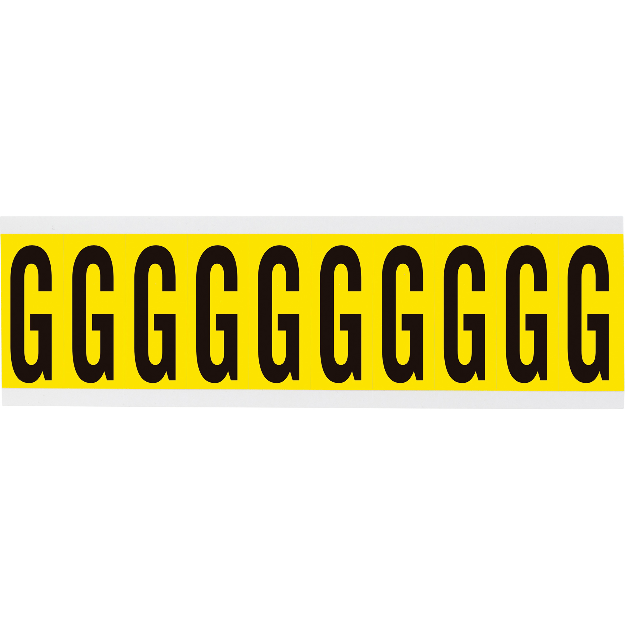Étiquettes de lettres et chiffres individuels repositionnables, G, 2" h, Noir sur jaune