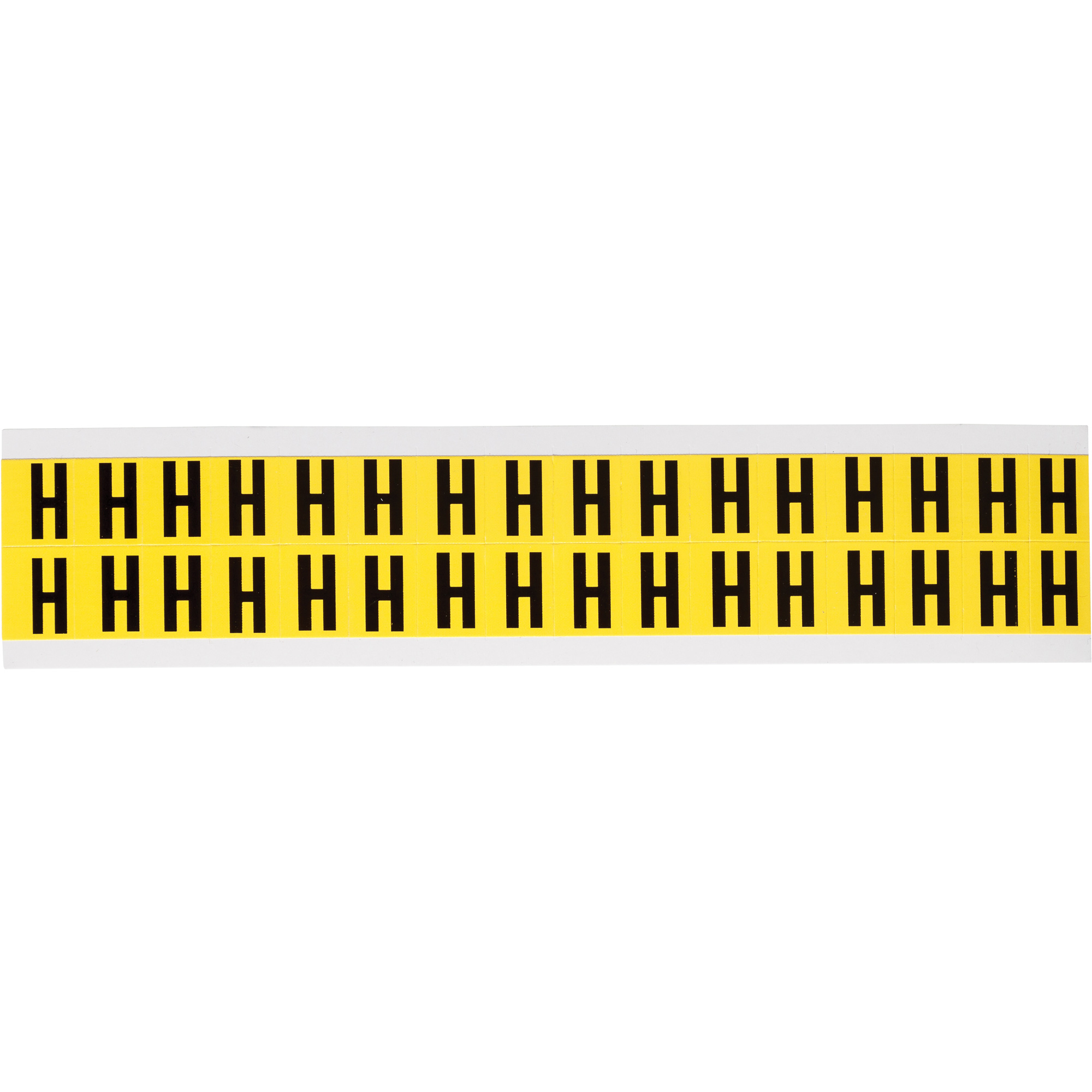 Étiquettes de lettres et chiffres individuels repositionnables, H, 5/8" h, Noir sur jaune