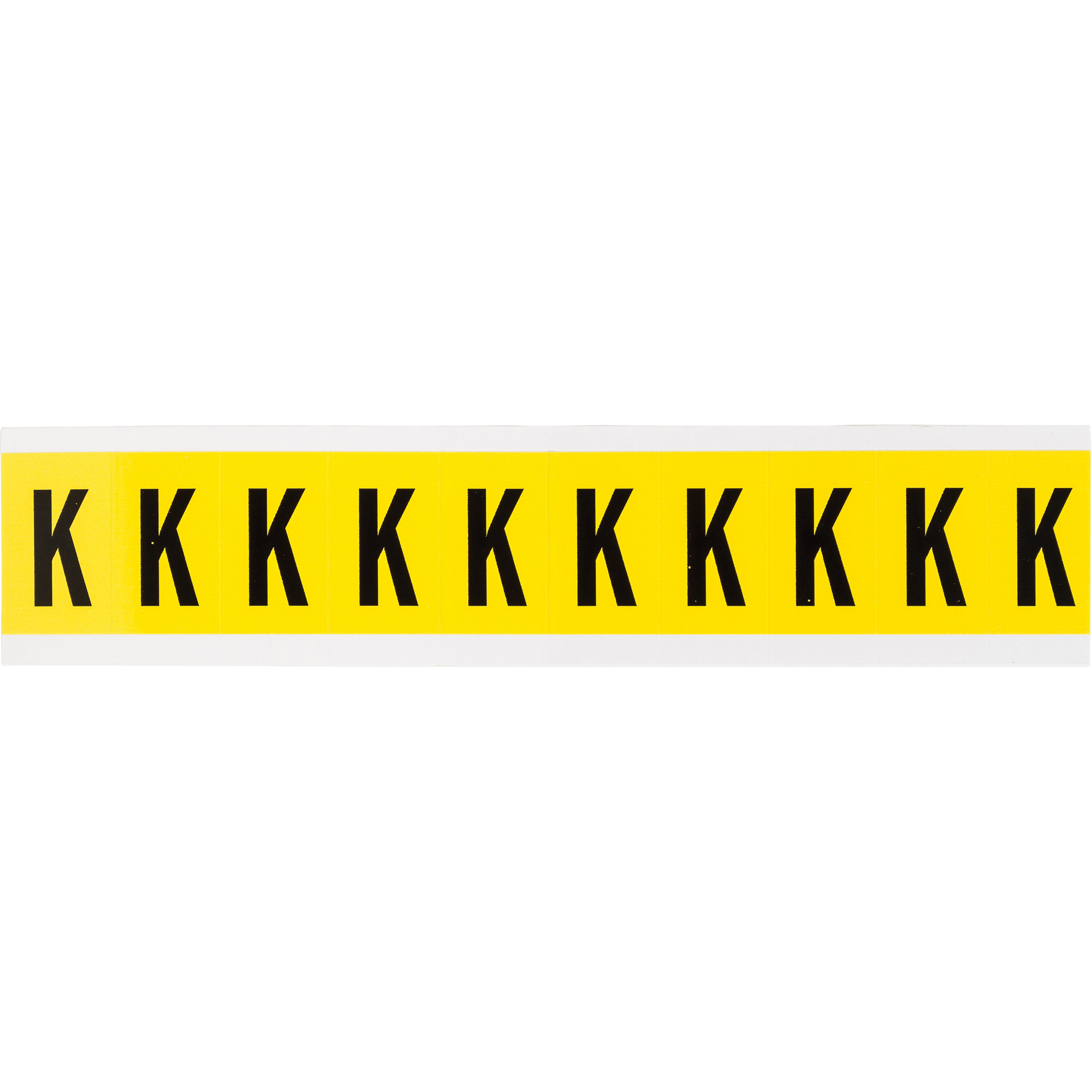 Étiquettes de lettres et chiffres individuels repositionnables, K, 1" h, Noir sur jaune