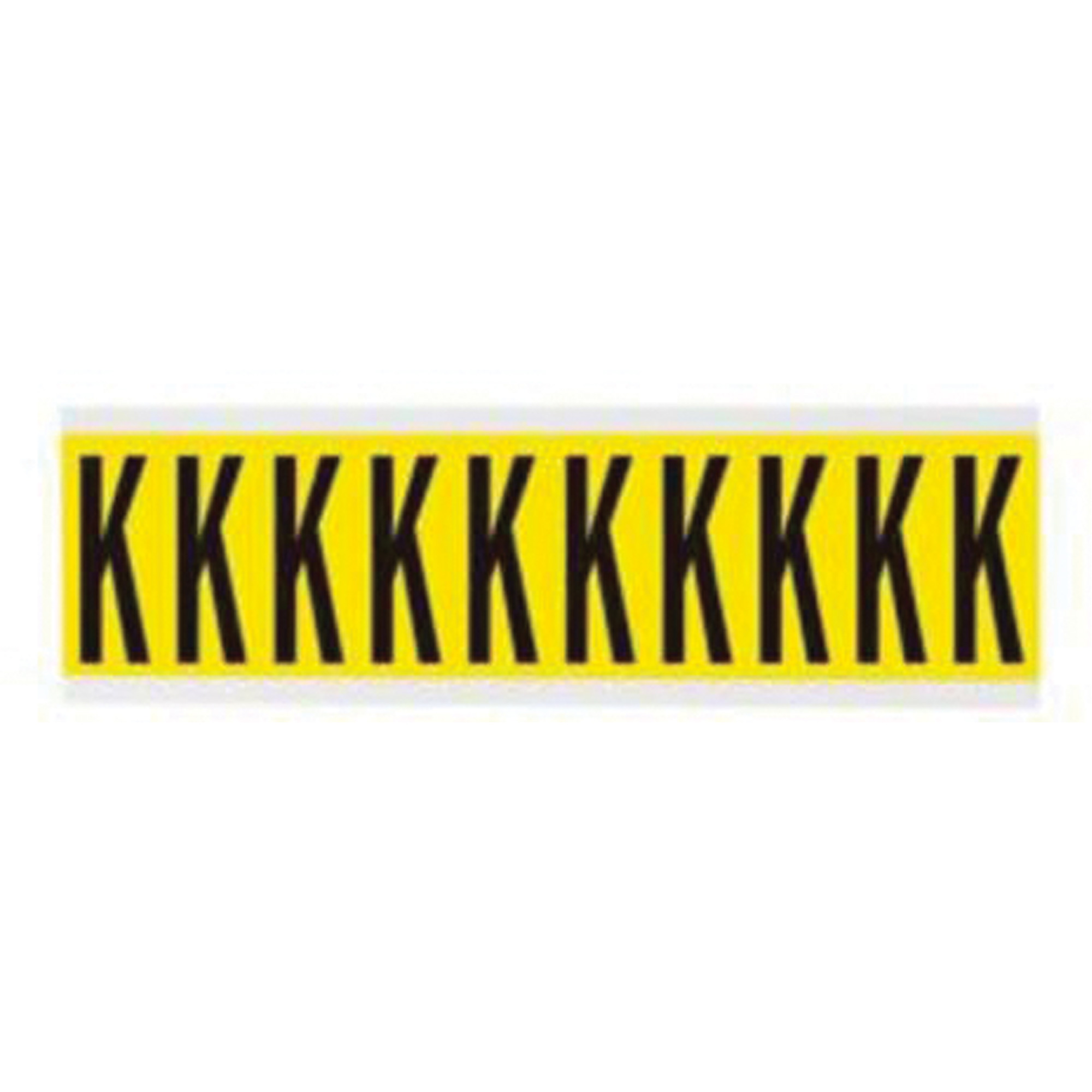 Étiquettes de lettres et chiffres individuels repositionnables, K, 2" h, Noir sur jaune