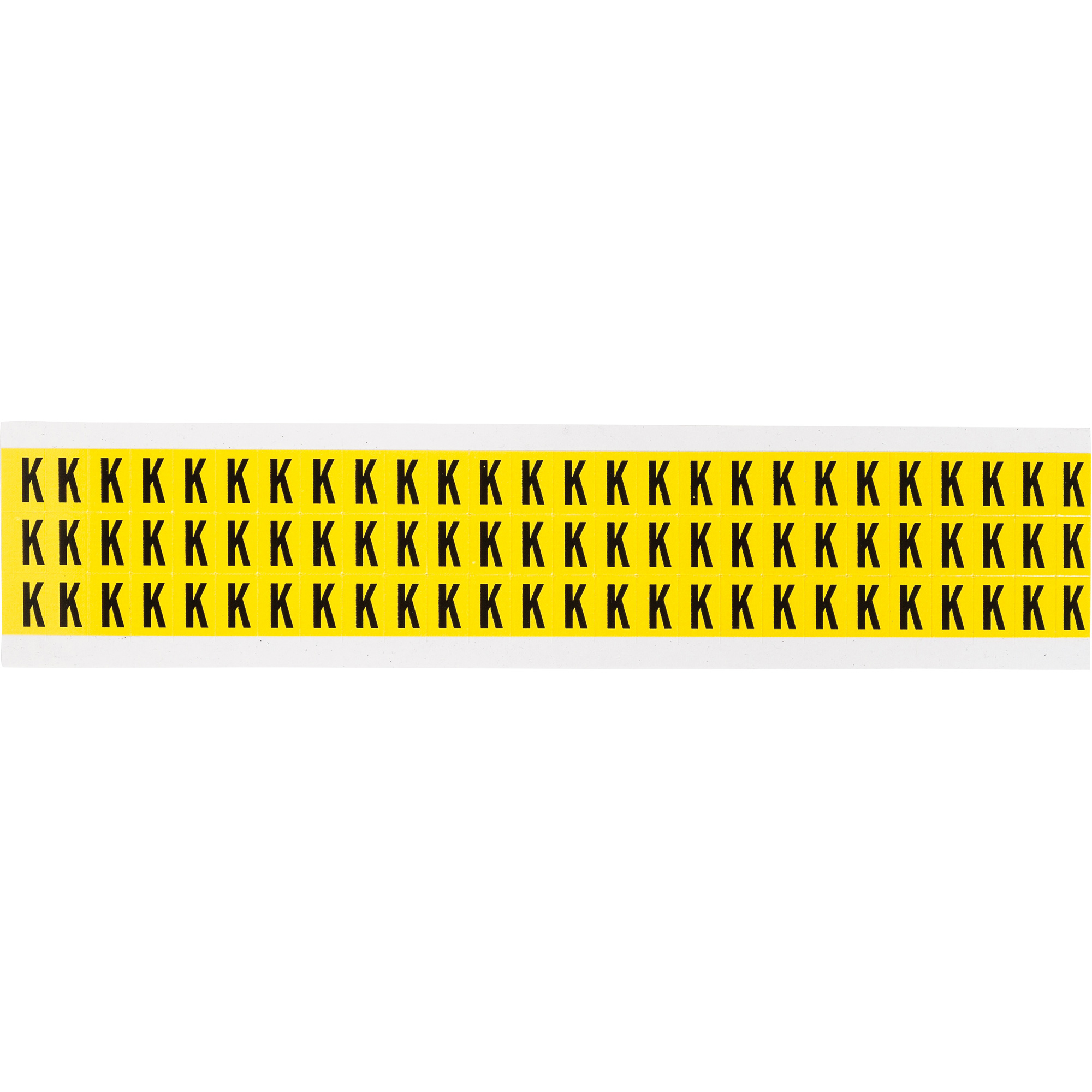 Étiquettes de lettres et chiffres individuels repositionnables, K, 3/8" h, Noir sur jaune