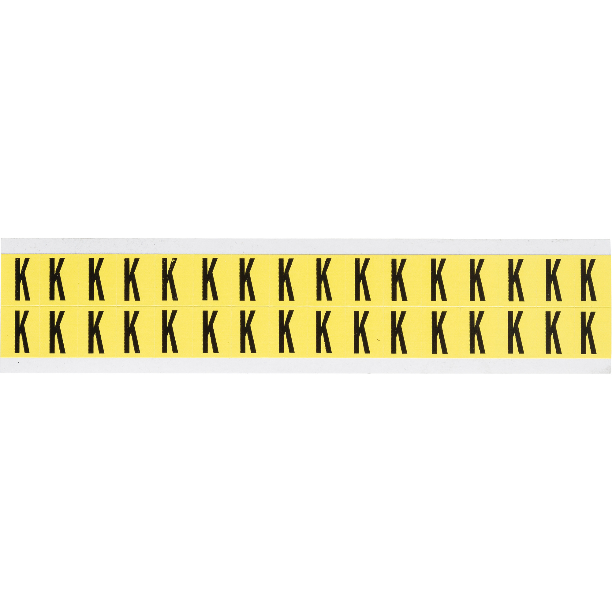 Étiquettes de lettres et chiffres individuels repositionnables, K, 5/8" h, Noir sur jaune