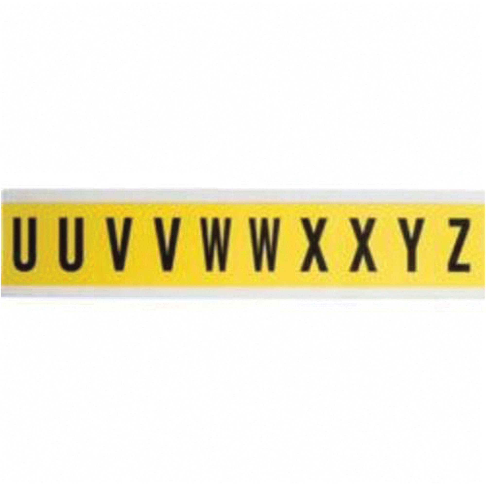 Étiquettes de lettres et chiffres individuels repositionnables, U/V/W/X/Y/Z, 1" h, Noir sur jaune