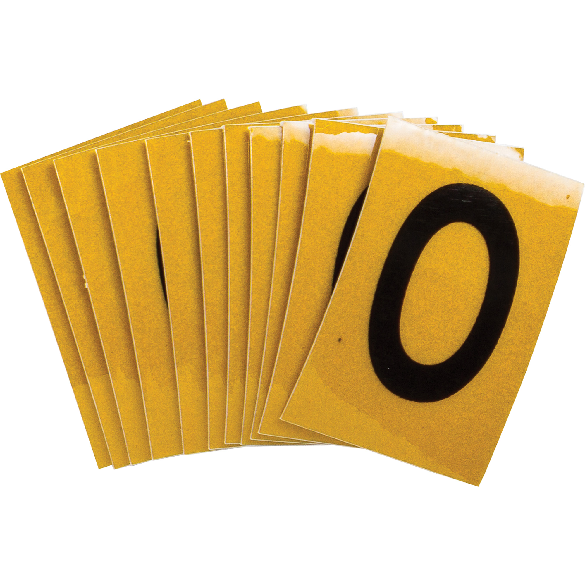 Étiquettes de lettres et chiffres réfléchissants individuels, 0, 1" h, Noir sur jaune