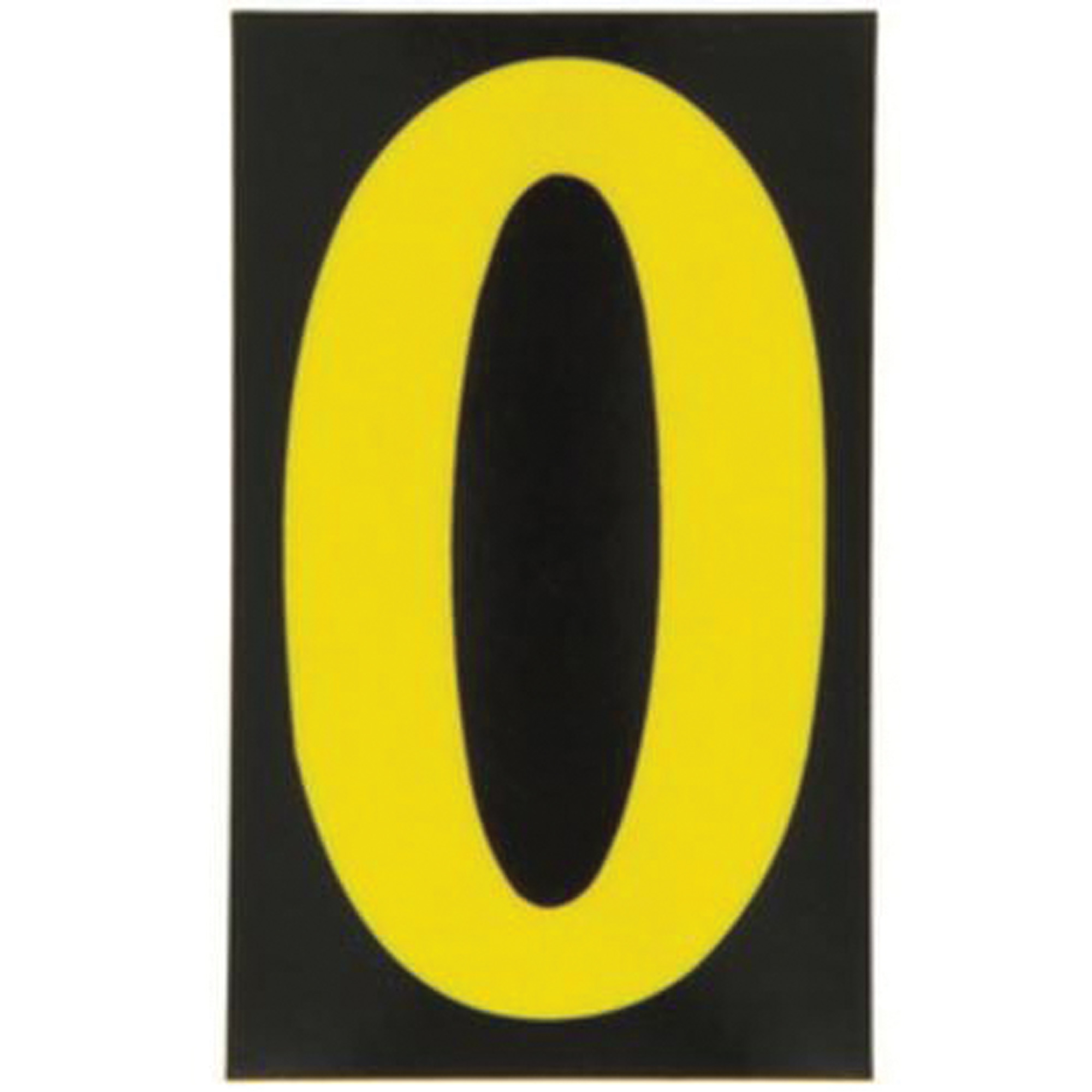 Étiquettes de lettres et chiffres réfléchissants individuels, 0, 2-1/2" h, Jaune sur noir