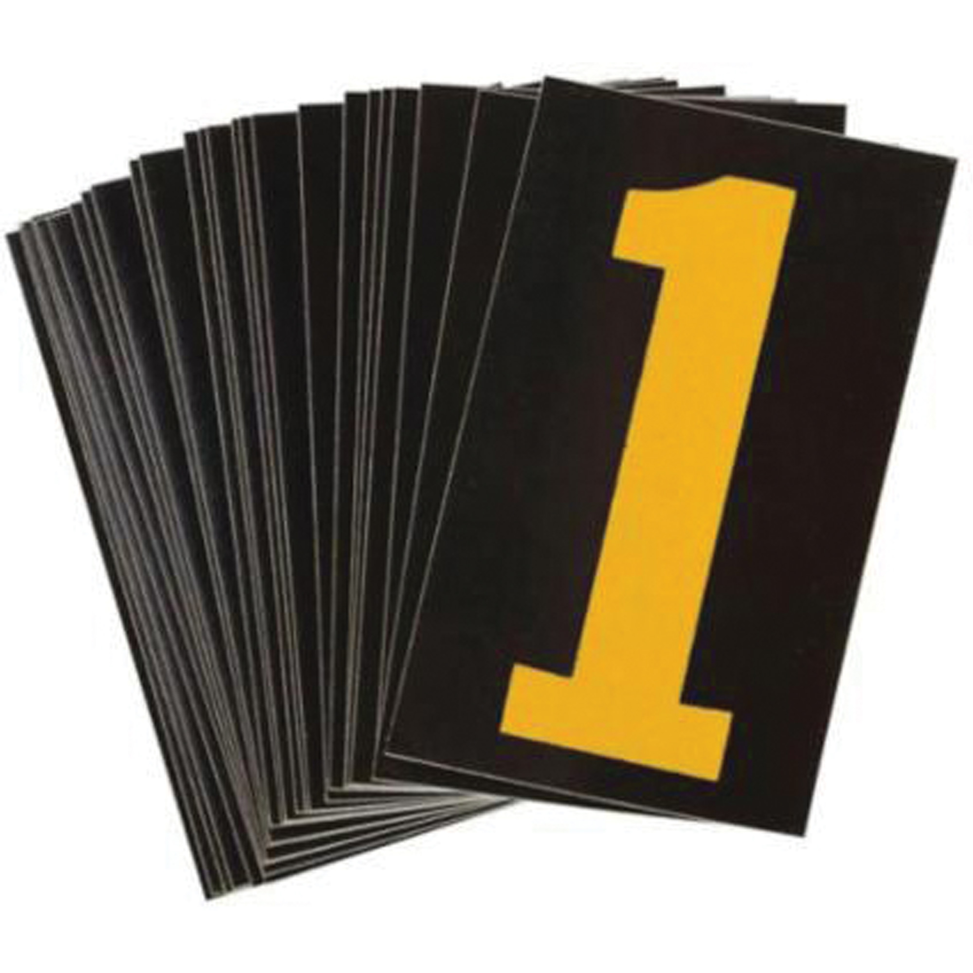 Étiquettes de lettres et chiffres réfléchissants individuels, 1, 2-1/2" h, Jaune sur noir