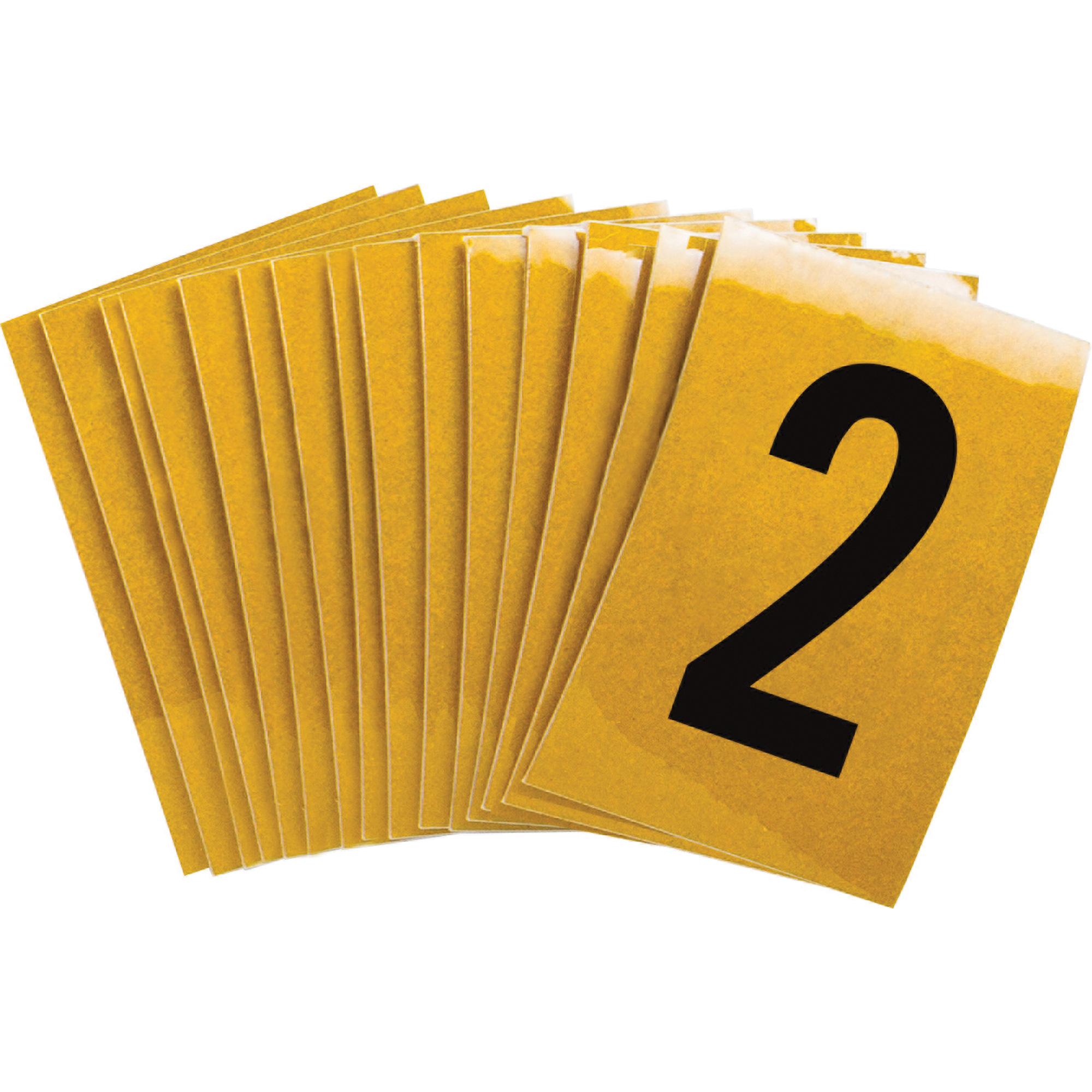 Étiquettes de lettres et chiffres réfléchissants individuels, 2, 1" h, Noir sur jaune
