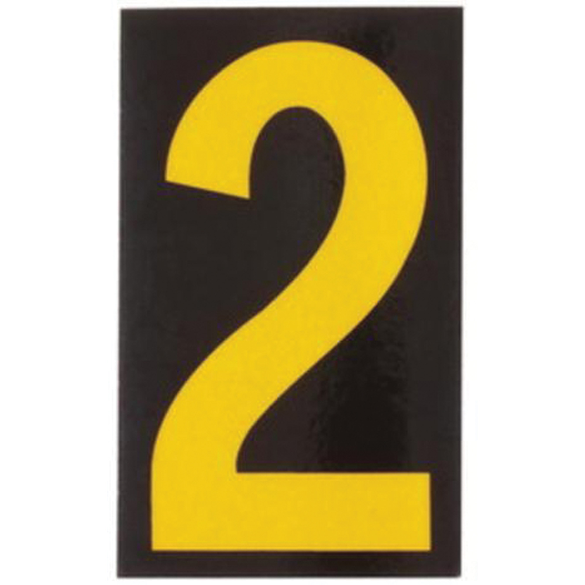Étiquettes de lettres et chiffres réfléchissants individuels, 2, 2-1/2" h, Jaune sur noir