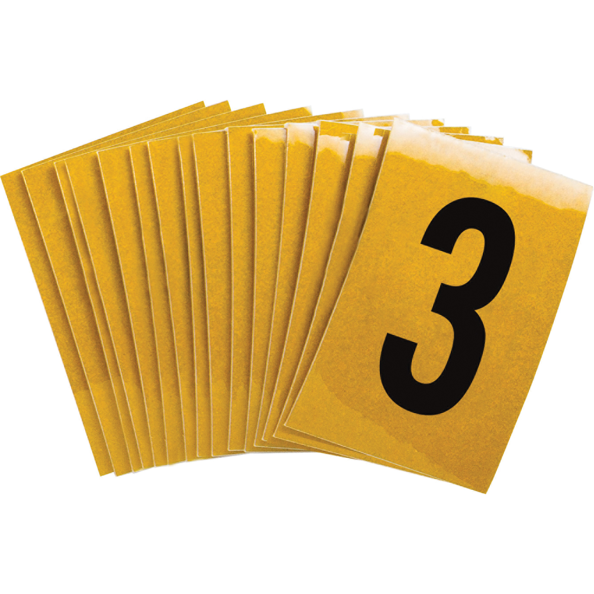 Étiquettes de lettres et chiffres réfléchissants individuels, 3, 1" h, Noir sur jaune