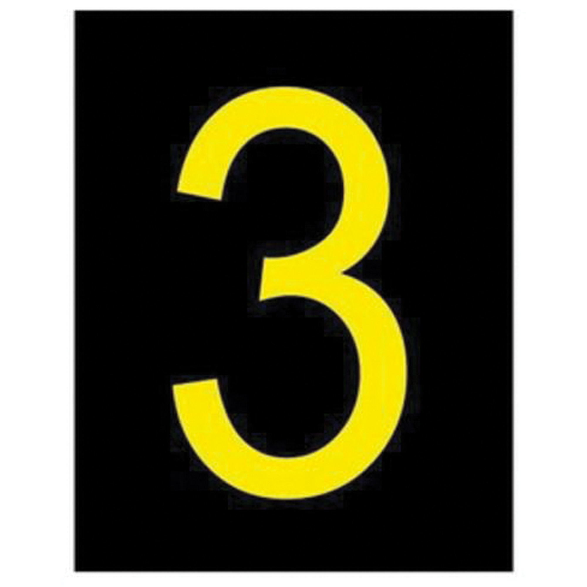 Étiquettes de lettres et chiffres réfléchissants individuels, 3, 2-1/2" h, Jaune sur noir