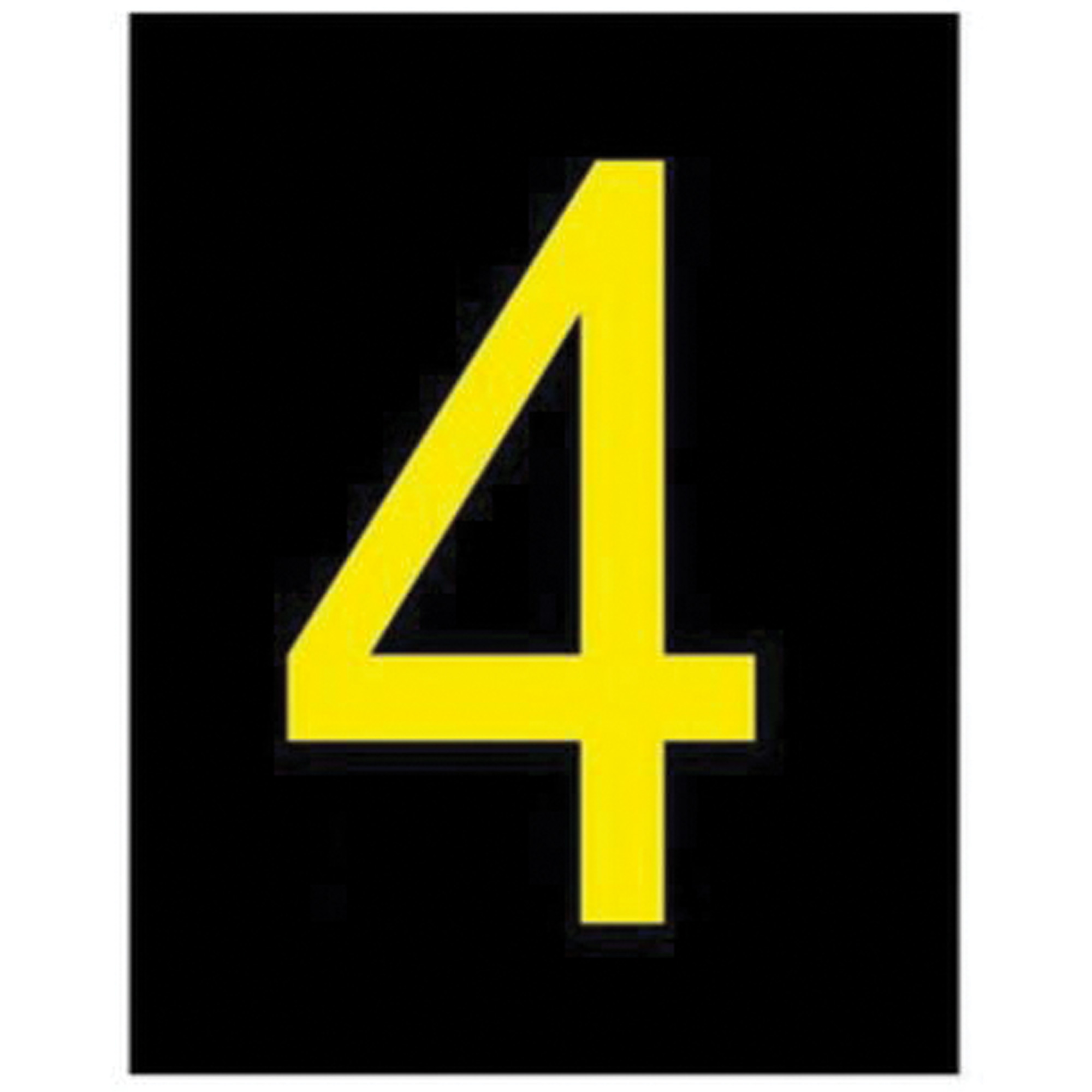 Étiquettes de lettres et chiffres réfléchissants individuels, 4, 2-1/2" h, Jaune sur noir